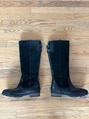 Sorel Black Tall Combat-Moto Suede & Leather Boots